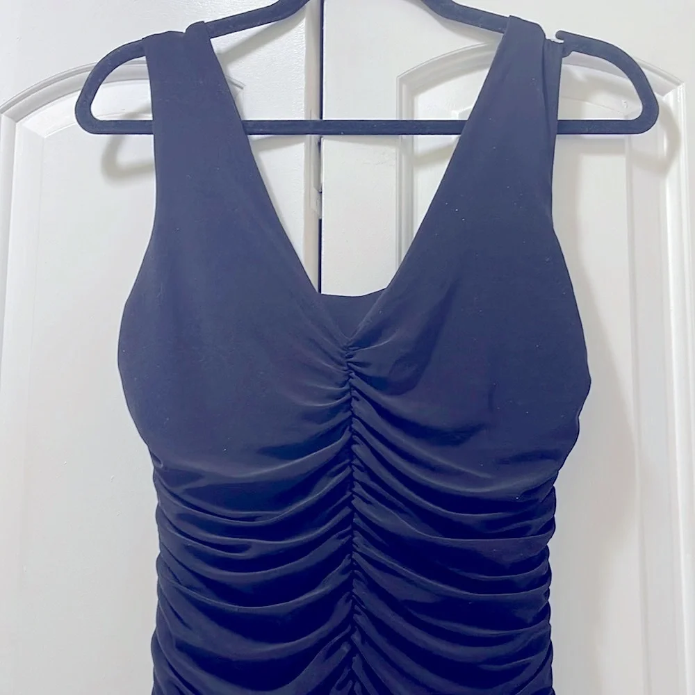 NW Nightway Black Pullover Ruched Front & Back Dress Size 10 Gown Evening Dressy